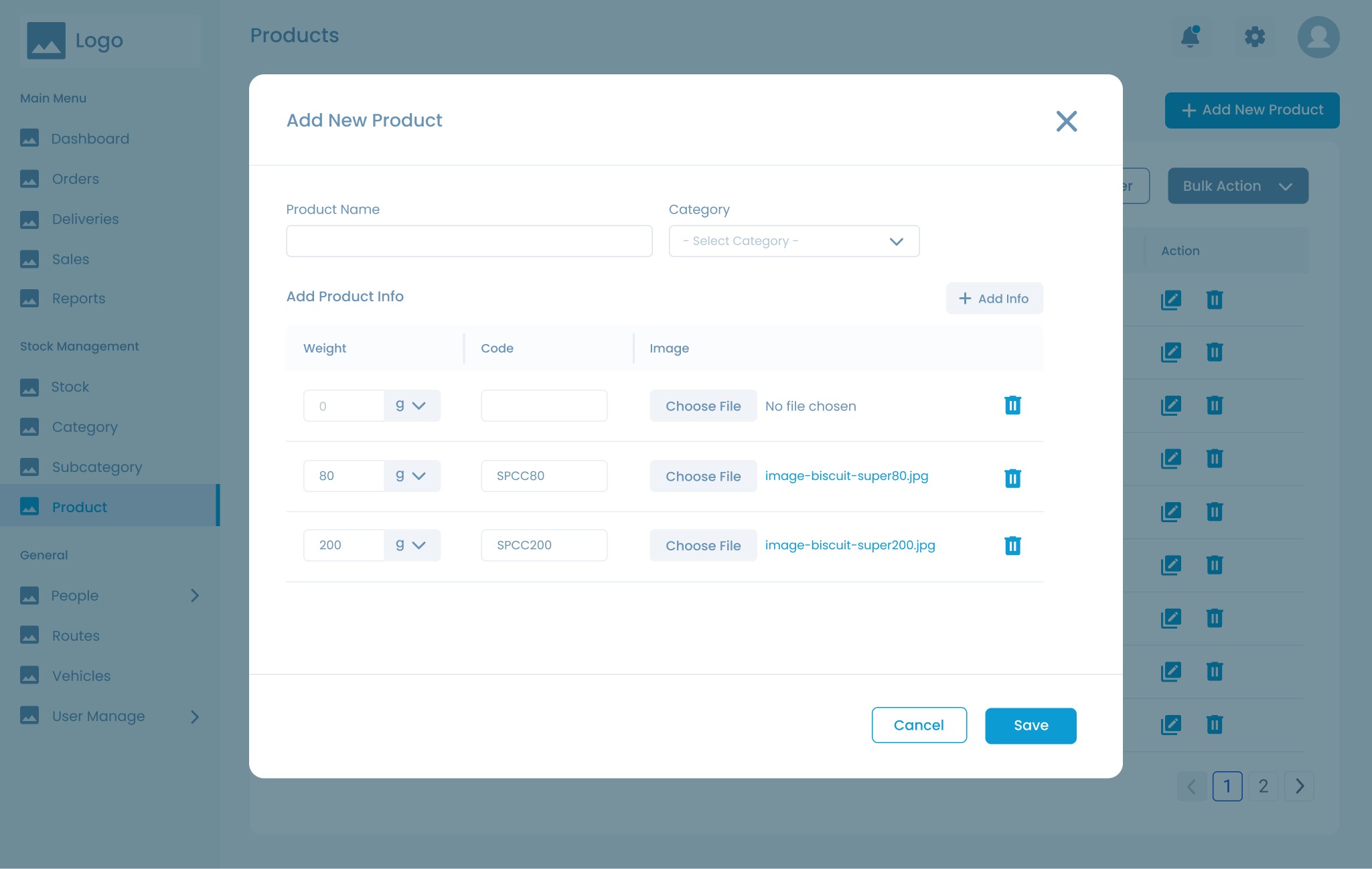 Add Product Wireframe