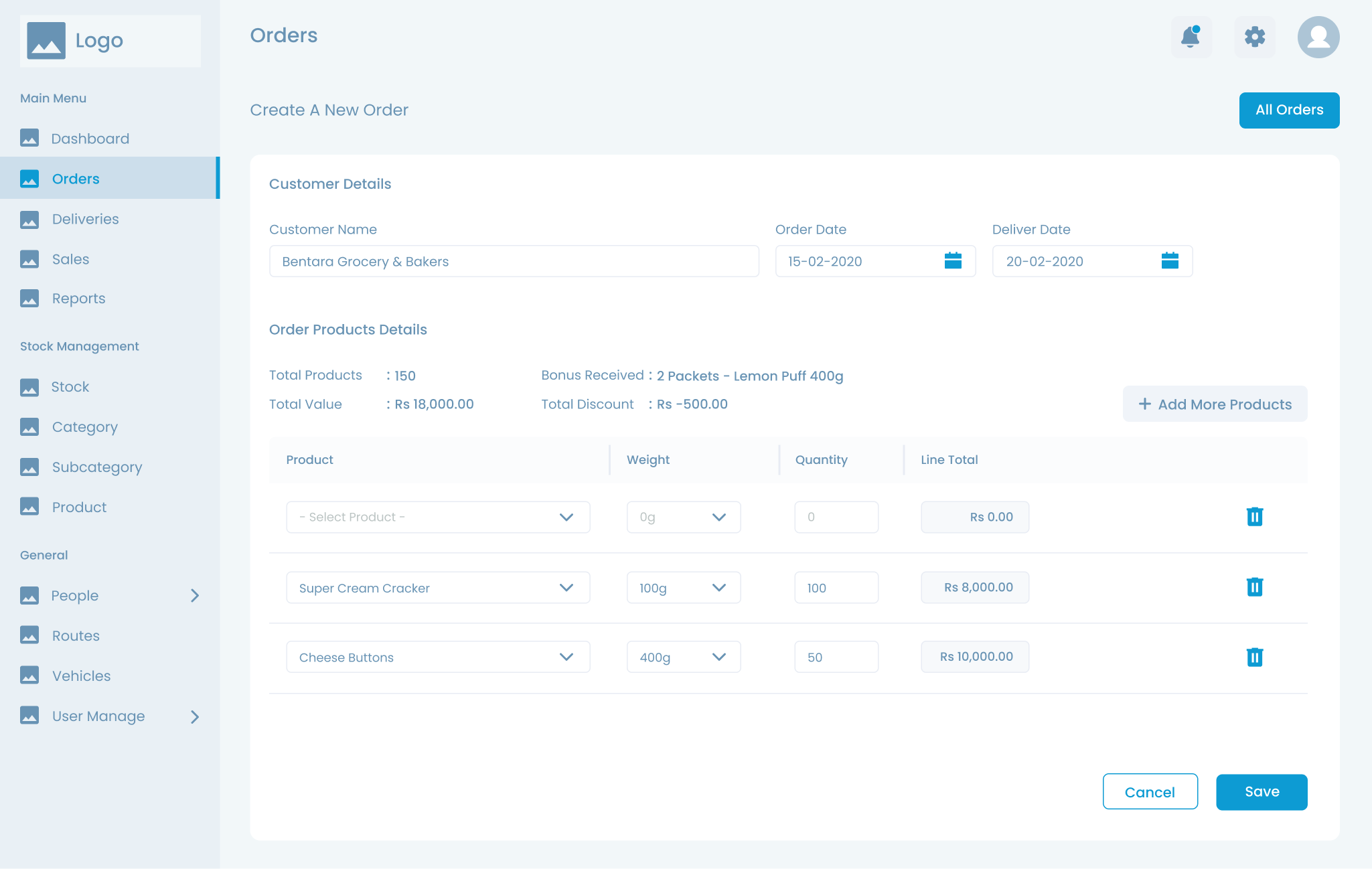 Create Order Wireframe